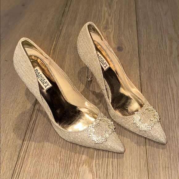 Badgley Mischka Cher Crystal Gold Heels Sz 9 - Picture 3 of 8